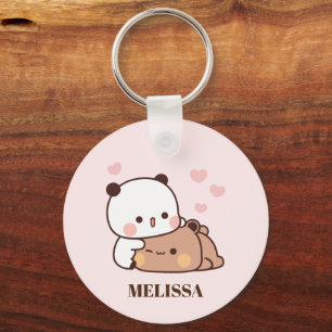 Cute Panda Bear Love Monogram Pink Key Ring