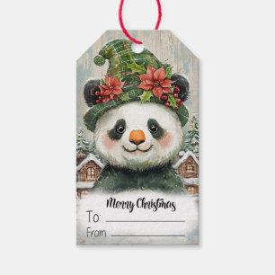 Cute Panda Bear Merry Christmas Gift Tags