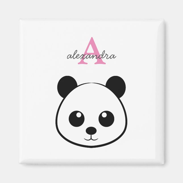 Cute Panda Bear Monogram Magnet – Personalised  (Front)