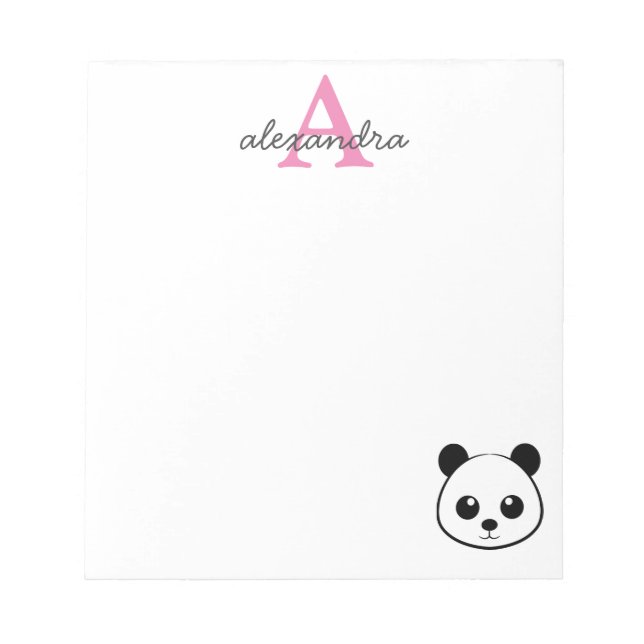 Cute Panda Bear Monogram Notepad – Personalised  (Front)