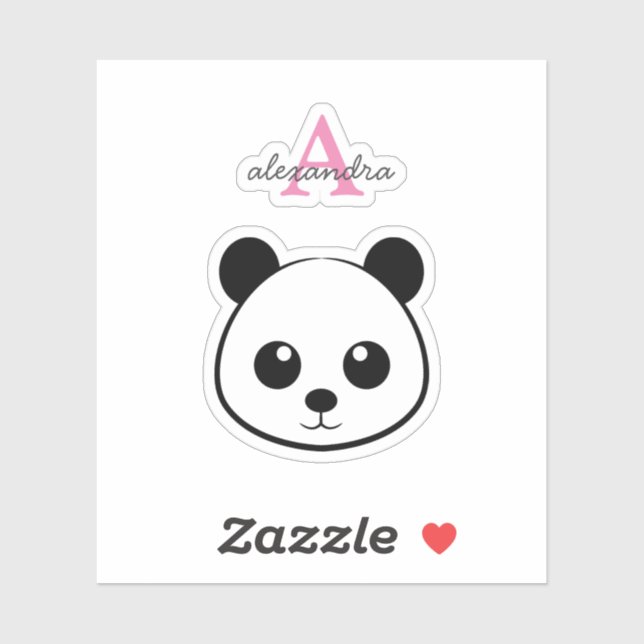 Cute Panda Bear Monogram Sticker – Personalised  (Sheet)