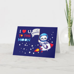 Cute Panda Bear On Rocket Ship Kids Personalised Card
