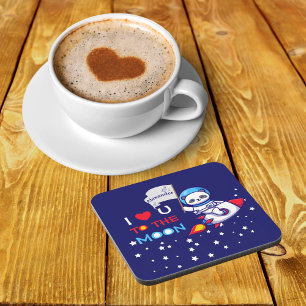 Cute Panda Bear On Rocket Ship Kids Personalised Coaster