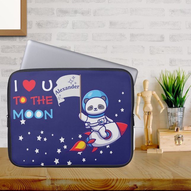 Cute Panda Bear On Rocket Ship Kids Personalised Laptop Sleeve (Creator Uploaded)