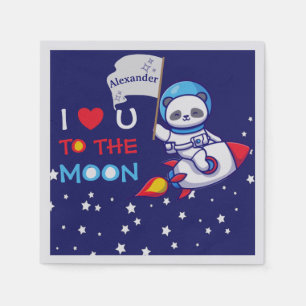 Cute Panda Bear On Rocket Ship Kids Personalised Napkin