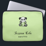 Cute panda bear pale green laptop sleeve<br><div class="desc">Add your details on this cute panda bear on pale green background design for your babysitting business.</div>