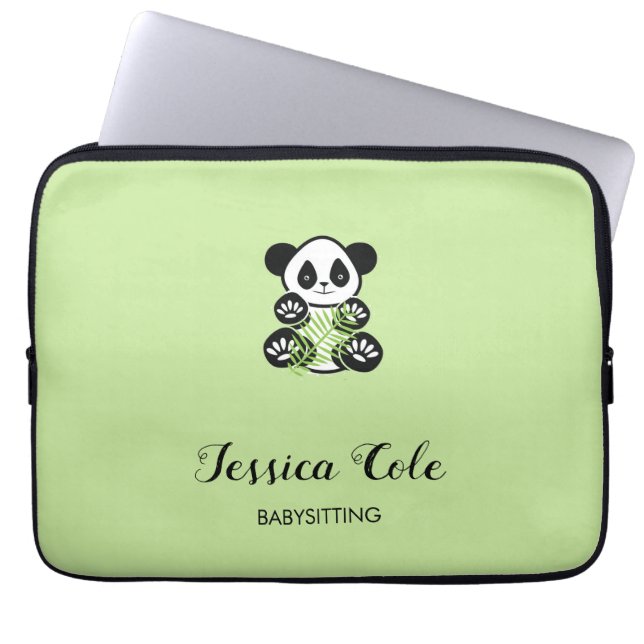 Cute panda bear pale green laptop sleeve (Front)