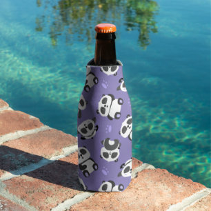Cute panda bear paw blue background bottle cooler