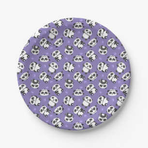Cute panda bear paw blue background paper plate