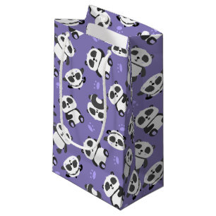 Cute panda bear paw blue background small gift bag