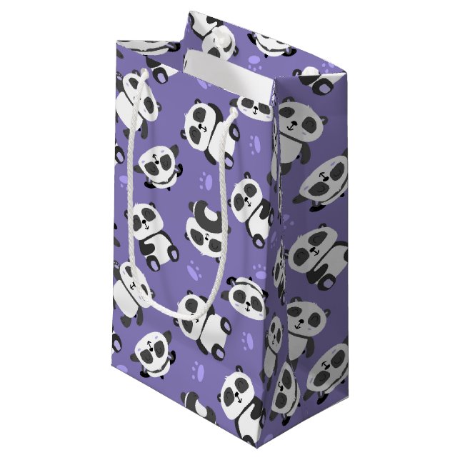 Cute panda bear paw blue background small gift bag (Front Angled)