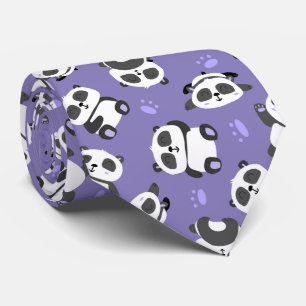 Cute panda bear paw blue background tie