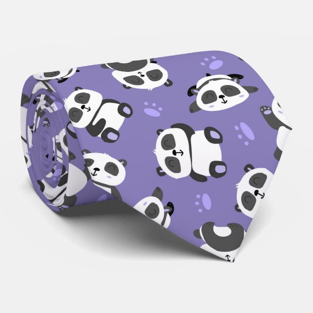 Cute panda bear paw blue background tie (Rolled)