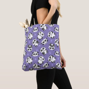 Cute panda bear paw blue background tote bag