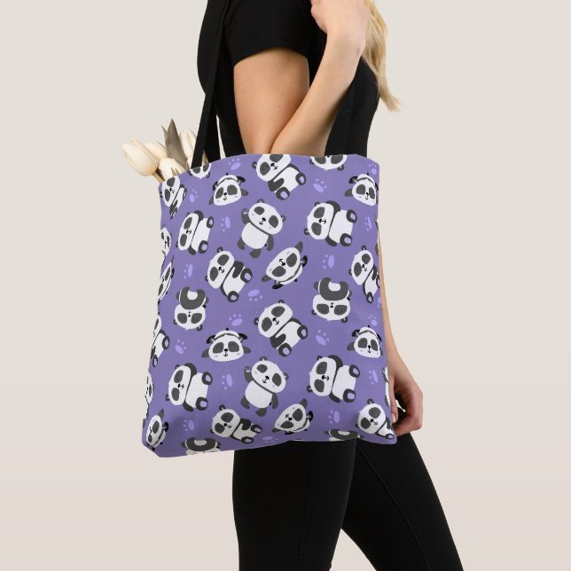 Cute panda bear paw blue background tote bag (Close Up)