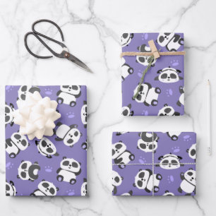 Cute panda bear paw blue background wrapping paper sheet