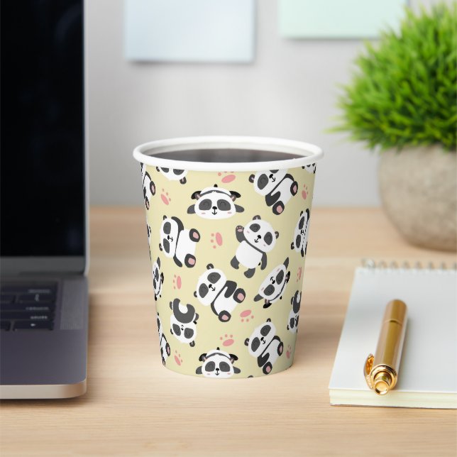 Cute panda bear paw cream background paper cups (Insitu)