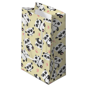 Cute panda bear paw cream background small gift bag