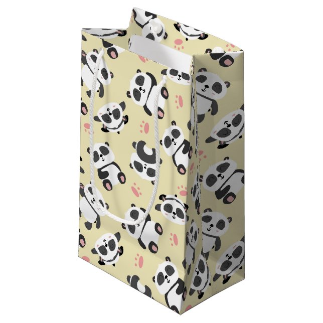 Cute panda bear paw cream background small gift bag (Front Angled)