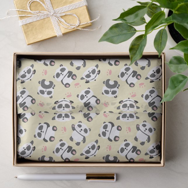 Cute panda bear paw cream background tissue paper (Gift)