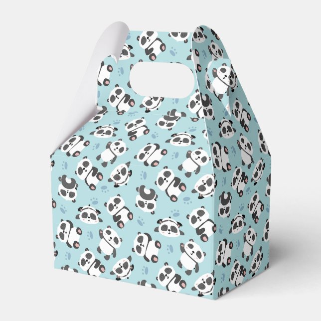 Cute panda bear paw cyan background favour box (Front Side)