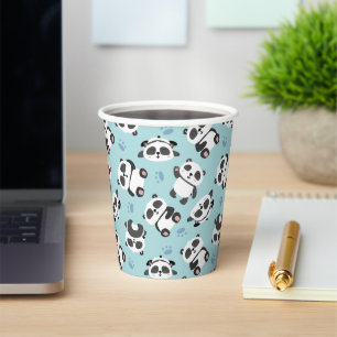 Cute panda bear paw cyan background paper cups