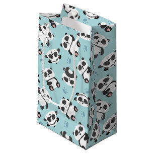Cute panda bear paw cyan background small gift bag