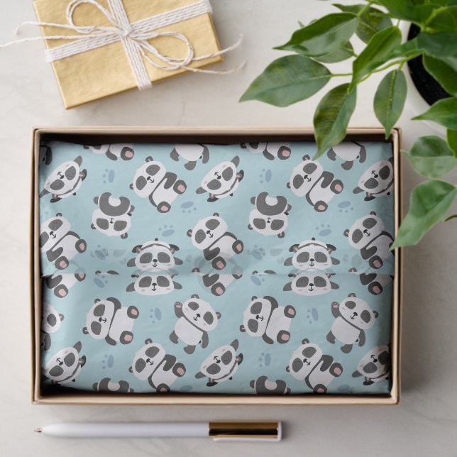Cute panda bear paw cyan background tissue paper (Gift)