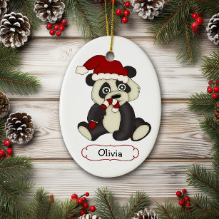 Cute Panda Bear Personalised Christmas Ceramic Tree Decoration