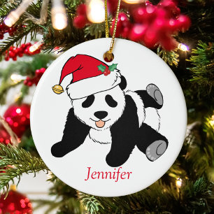 Cute Panda Bear Personalised Kids Christmas Ceramic Ornament