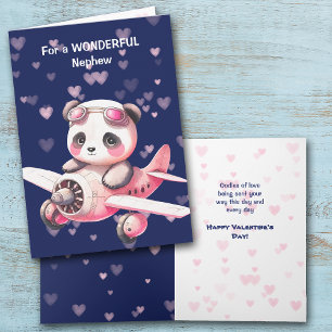 Cute Panda Bear Pilot Nephew Valentine Card
