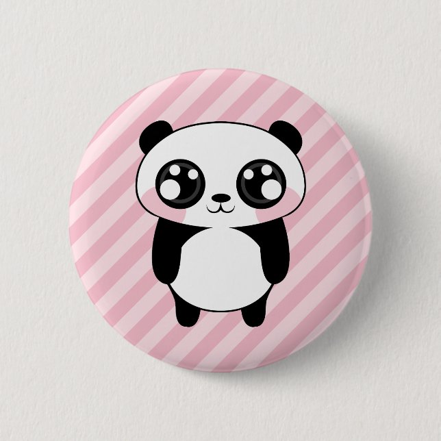 Cute Panda Bear Pink Stripes Background 6 Cm Round Badge (Front)