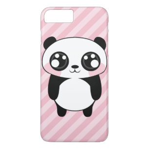 Cute Panda Bear Pink Stripes Background iPhone 8 Plus/7 Plus Case