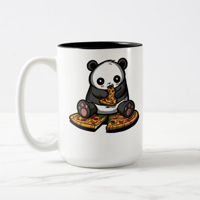 Cute Panda Bear Pizza Lover Animal Two-Tone Coffee Mug (Left)