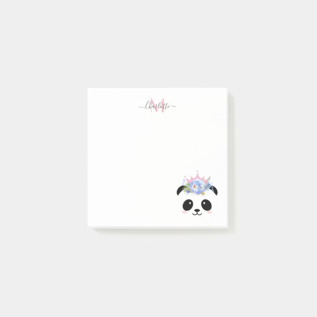 Cute panda bear princess personalised monogram  post-it notes (Front)