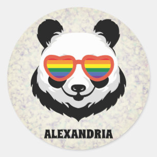 Cute Panda Bear   Rainbow   LGBTQ Classic Round Sticker