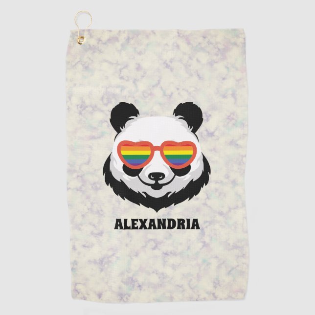 Cute Panda Bear | Rainbow | LGBTQ Golf Towel (Front)