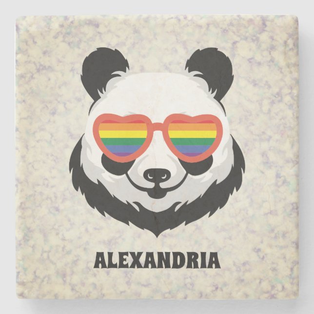 Cute Panda Bear | Rainbow | LGBTQ Stone Coaster (Front)