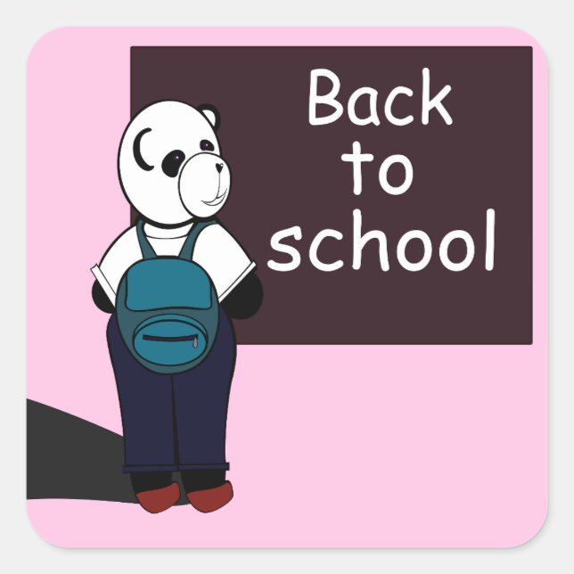 Cute Panda Bear Ready Back to School Square Sticker (Front)