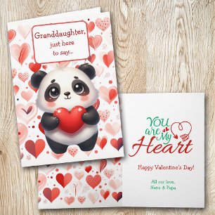 Cute Panda Bear Red Heart Granddaughter Valentine Holiday Card