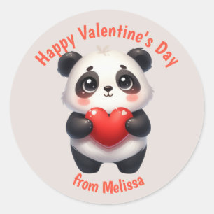 Cute Panda Bear Red Heart Valentine Classic Round Sticker