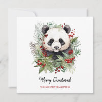 Cute Panda Bear Rustic Christmas botanicals