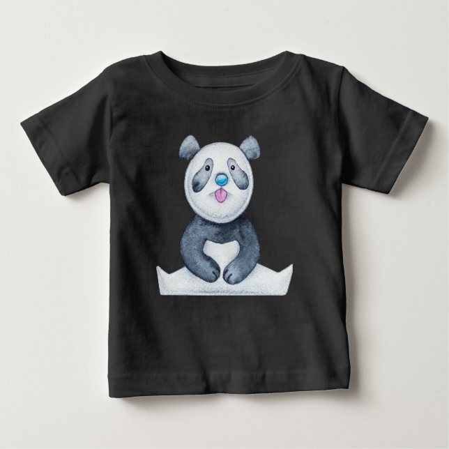 Cute Panda Bear Sticking Out Tongue Funny Baby T-Shirt (Front)