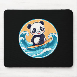 Cute Panda Bear Surfing A Wave Kids And Adults Mouse Pad