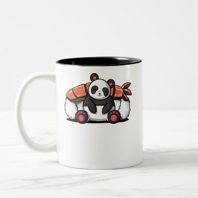 Cute Panda Bear Sushi Lover Animal Two-Tone Coffee Mug (Left)