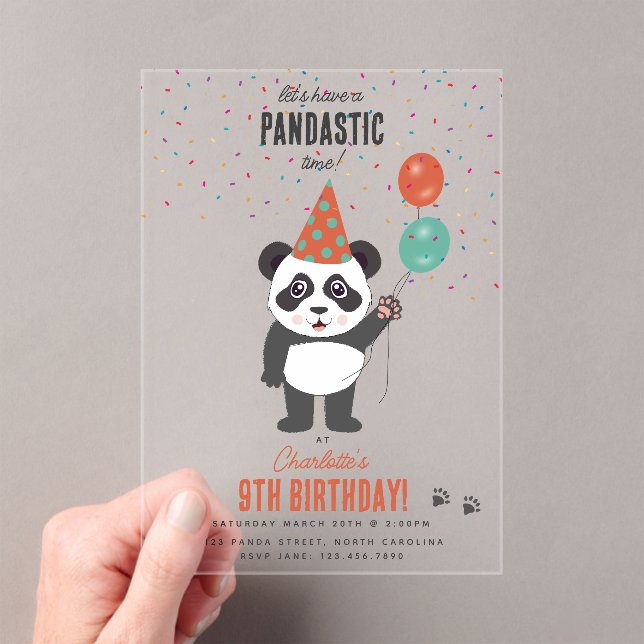 Cute Panda Bear Theme Kawaii Kids Birthday Party Acrylic Invitations (Insitu (Handheld))