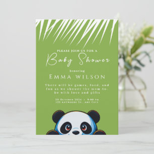 Cute Panda Bear Tropical Leaves Custom Baby Shower Invitation