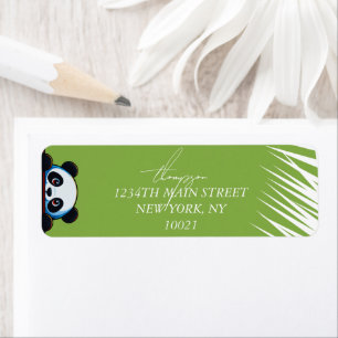 Cute Panda Bear Tropical Leaves Custom Return Address Label