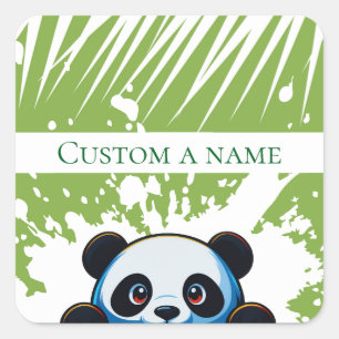 Cute Panda Bear Tropical Leaves Custom Square Sticker