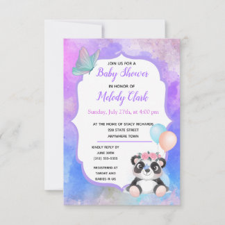 Cute Panda Bear Watercolor Baby Shower Invitation
